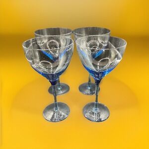 Large Cobalt Blue Tinted Spiral Stem Wine/Champagne Glasses - Set‎ of 4